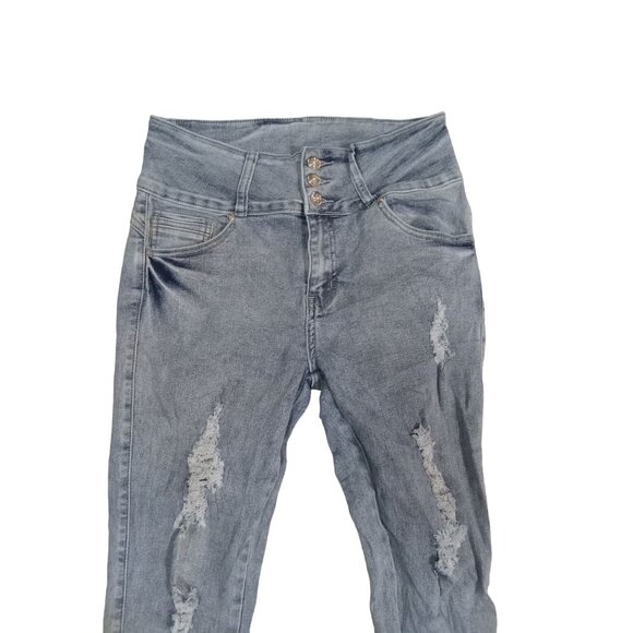 Diva Star Jeans Womens Juniors 15 Blue Light Wash Denim Distressed High Waist - Picture 2 of 7